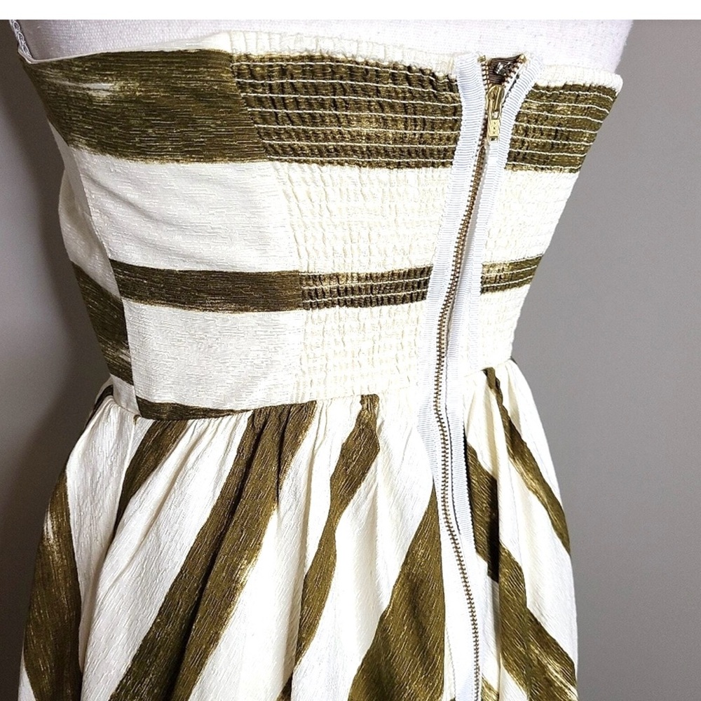 Moulinette Soeurs Paint Stripe Strapless Midi Silk Anthropologie Cocktail Dress - Picture 7 of 12